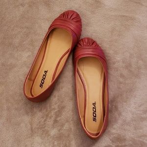 Soda Red Faux Leather Flats